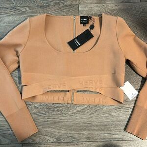 BRAND NEW Herve Leger Beige Cropped Long Sleeve Top